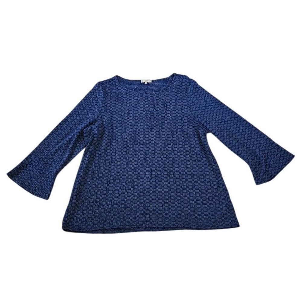 Habitat Clothes to Live In Blue Textured Puckered 3/4 Bell Sleeve Top XL Shirt